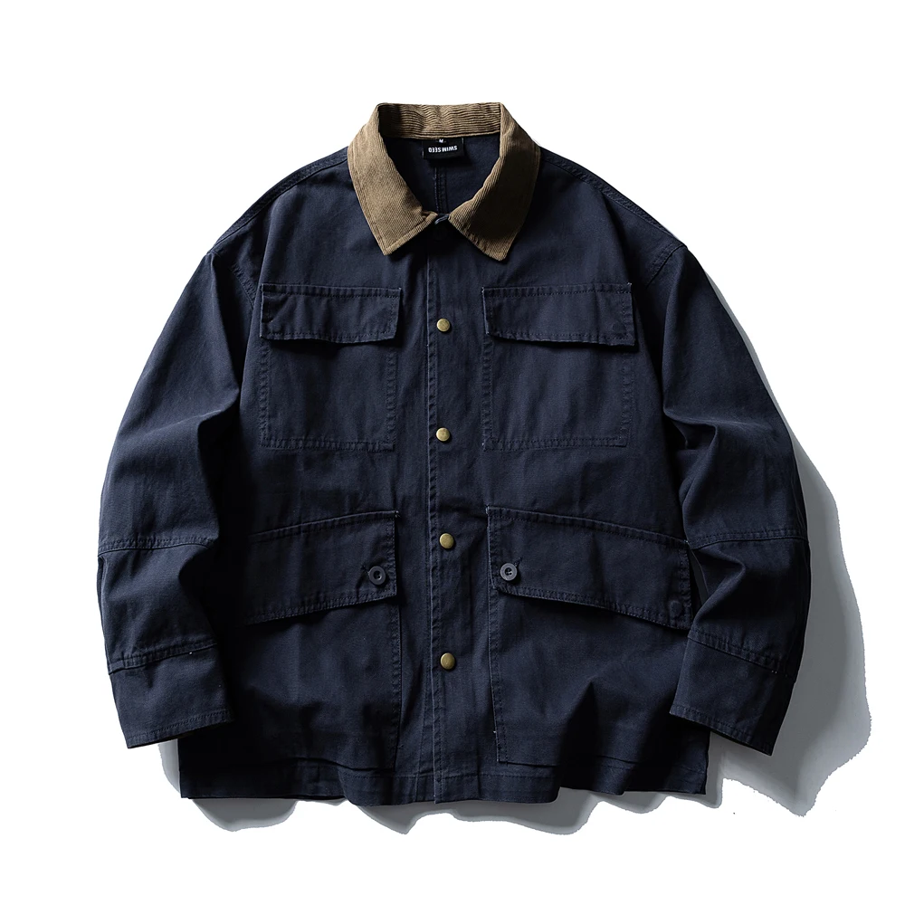 

Men's Autumn Japanese Streetwear Fashion High Quality Washed Cotton Loose Casual Cargo Jacket Man Tooling Jacket Spring Coat