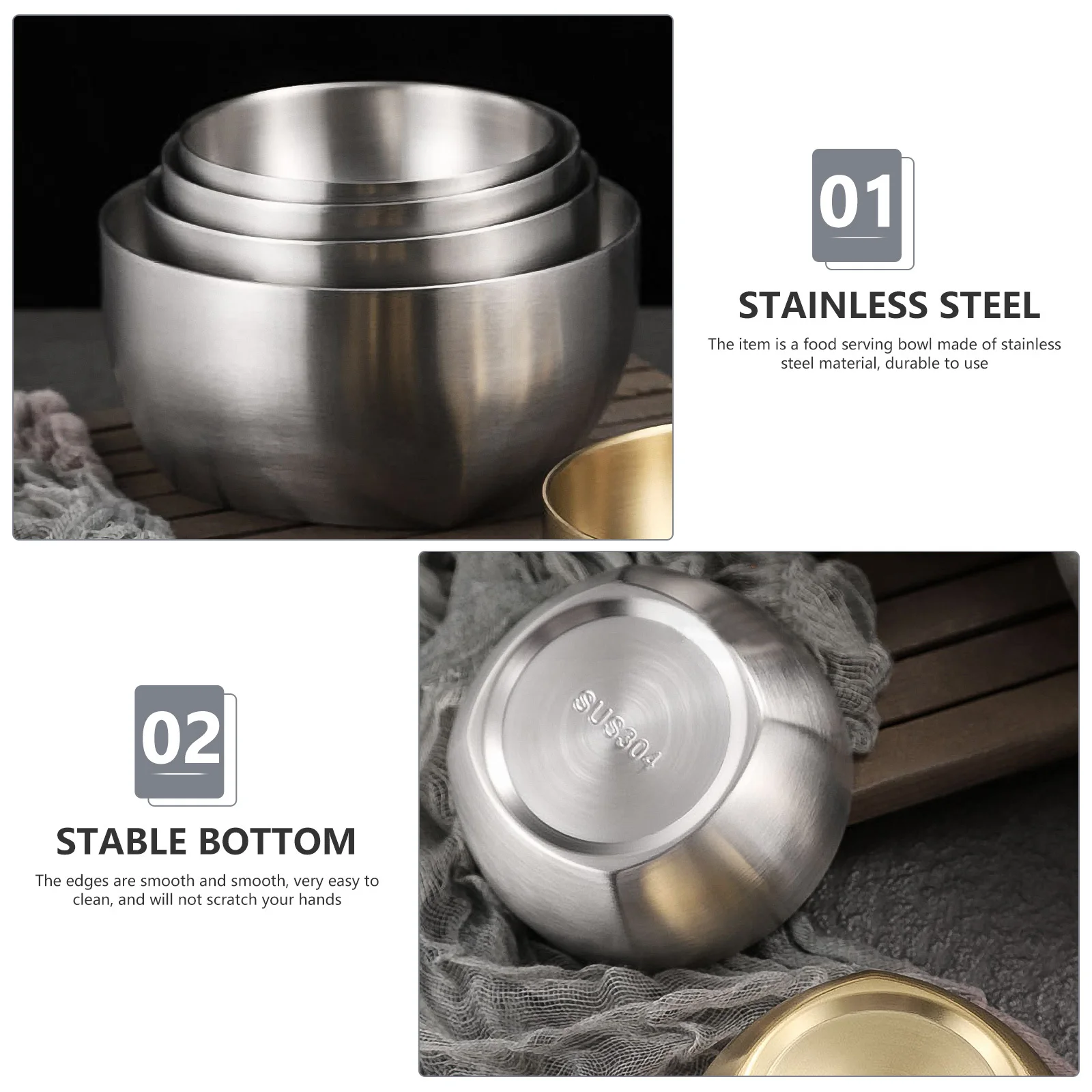 

Stainless Steel Rice Bowl Heat-Resistant Korean Design Multi-Function for Home and Parties Stainless Steel Cups