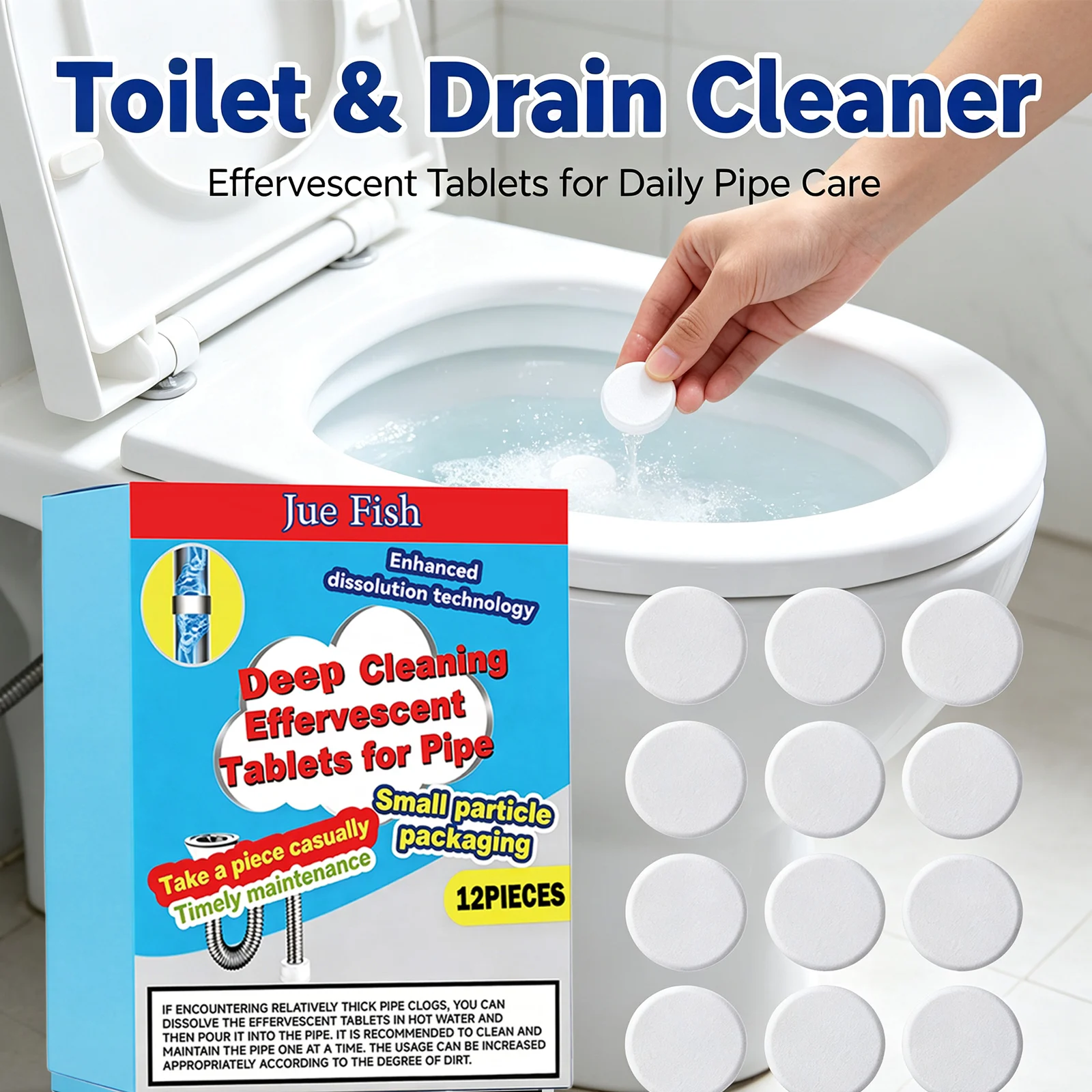 Jue Fish Pipe Cleaning Effervescent Tablets Dissolve Grease & Dirt Remove Blockages Eliminate Odors Sink Drain Cleaner Tablets view 6