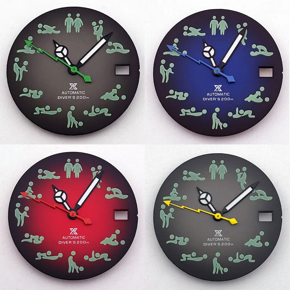 28.5mm Watch Red Sub Dial Calendar Window  Hands C3 Luminous Suitable for NH35 NH36 Automatic Movement With