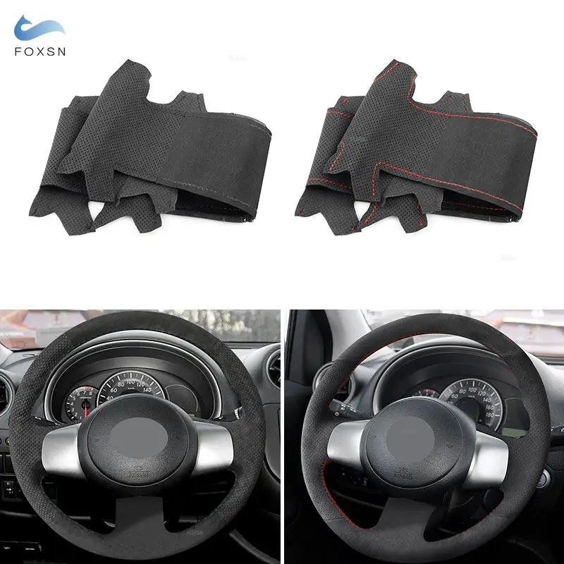 For Nissan Versa 2011-2013 Sunny 2012-2014 March 2010-2015 Car Steering Wheel Suede Leather Cover Trim with Threads Needles