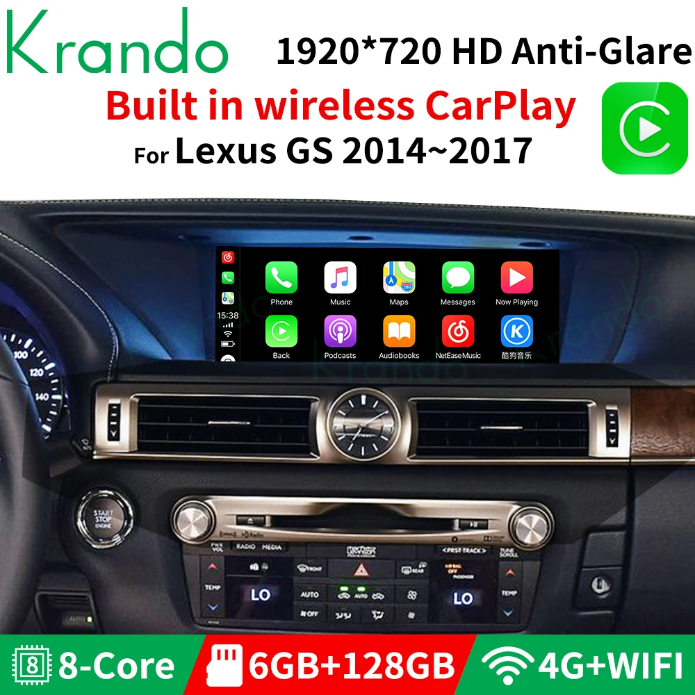 

Krando Android 4G 64G 12.3'' Car Radio Audio For Lexus GS 2014-2017 Navigation Player BT Headunit Carplay GPS