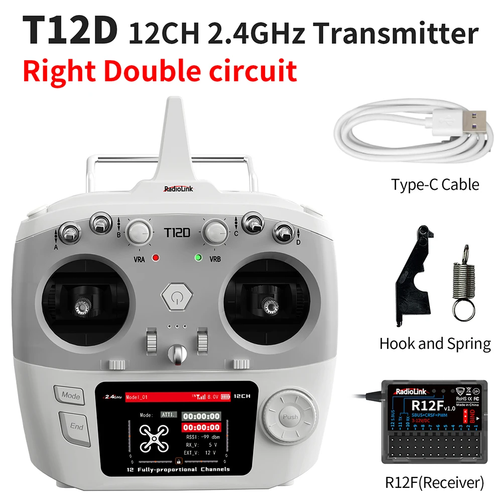 RadioLink T12D 12-Kanal RC-Sender 2,4GHz 2,8 Zoll 4000M Reichweite mit R12F Empfänger für FPV-Drohne, Flugzeug, Auto, Boot, Roboter – Detail 21