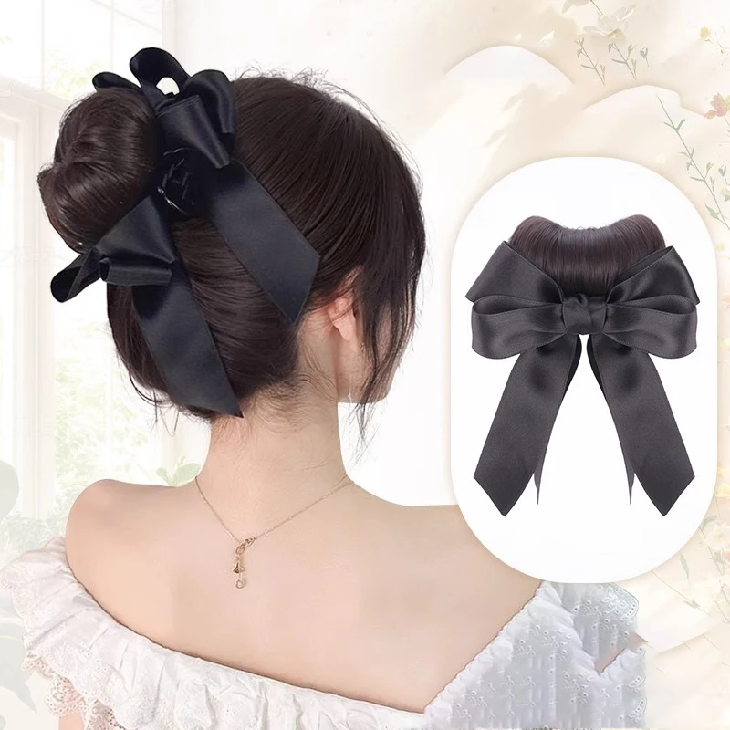 

Bun hairstyle, wig, female claw, bow, flower bud, simulated hair, semi-tied, natural and fluffy fake hair bun