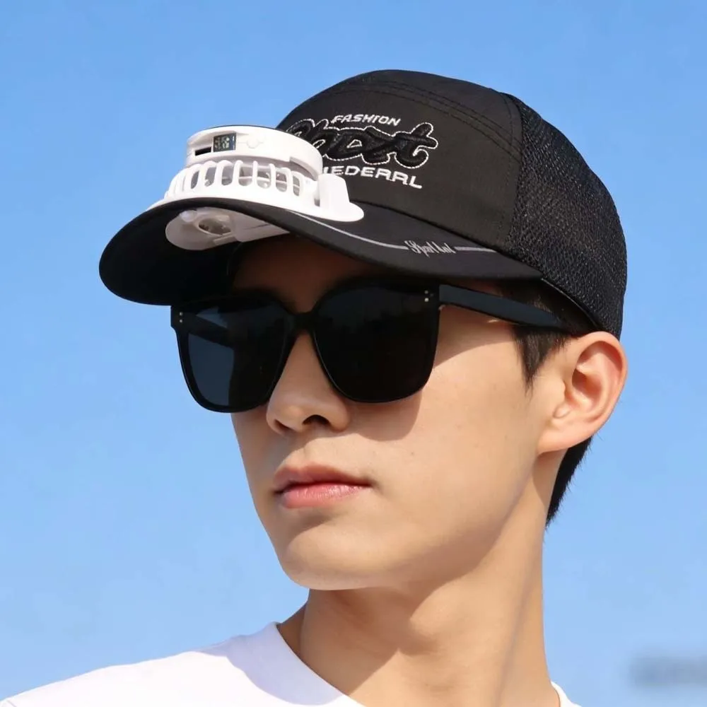 Portable Solar Powered Fan Baseball Cap Embroidered Letters Adjustable Rechargeable Fan Hat 300mA Long-lasting