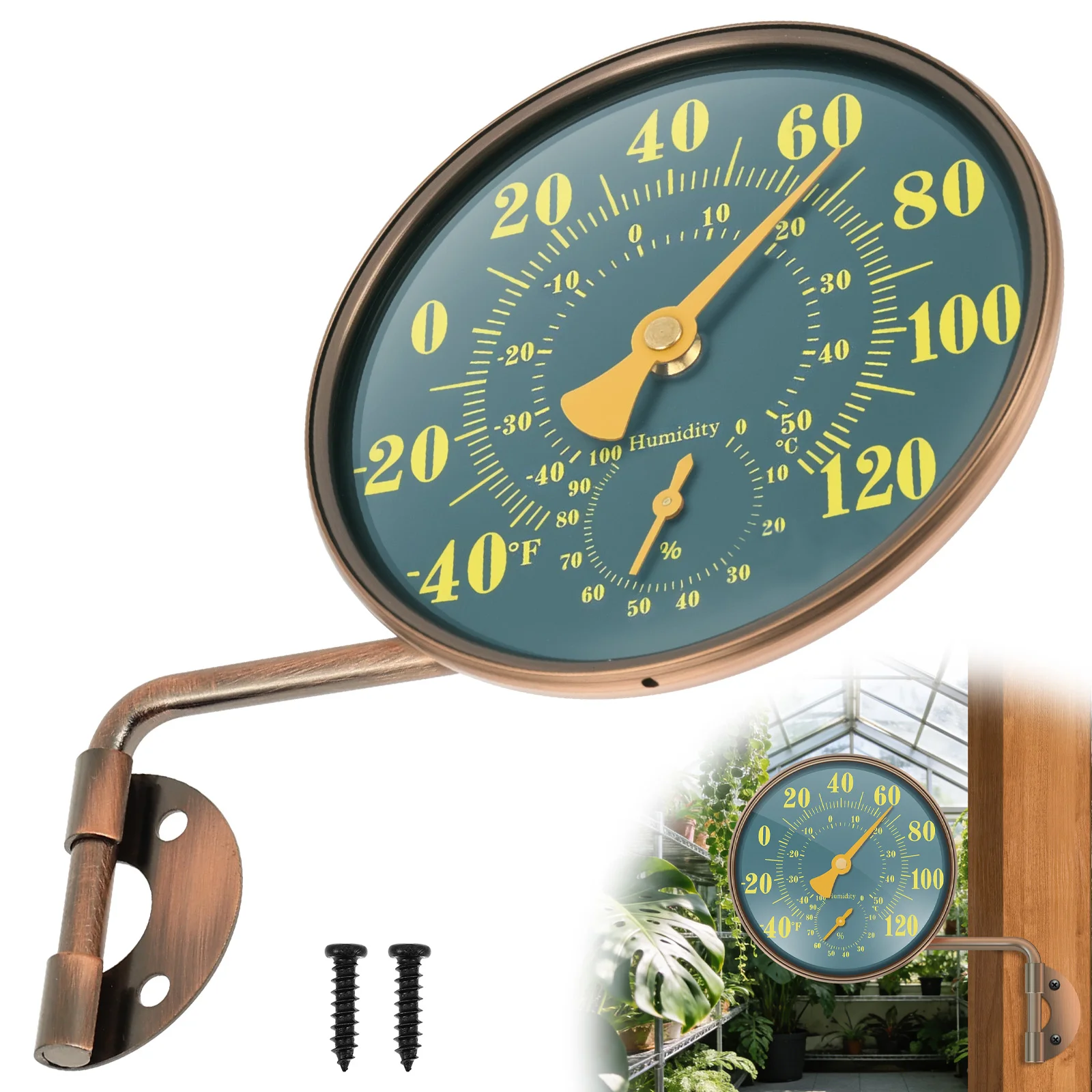 4 Inch Thermometer Hygrometer Dual Scale Display Window Temperature Humidity Monitor for Patio Garage Greenhouse Garden Wall
