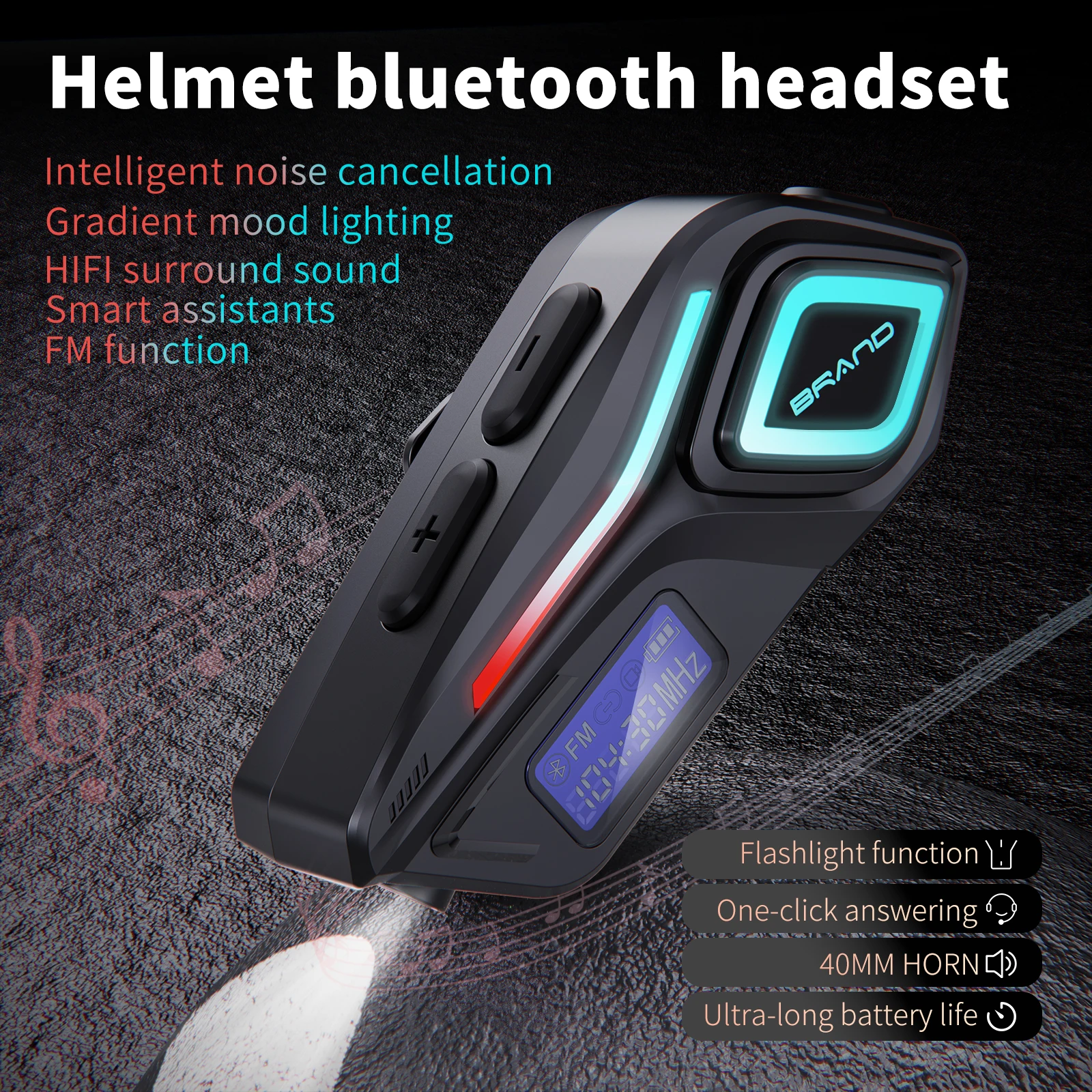 K08 Helmet Bluetooth Headset Smart Noise-Canceling Waterproof Cycling Headphones With FM Radio Voice Assistance Motor Eardphones