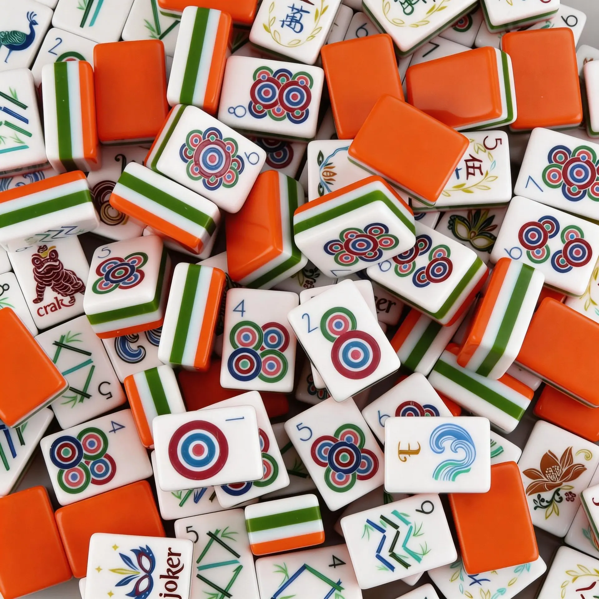 

New Arrival 4-Layer Acrylic Mahjong Tiles, Orange & Blue Hand-Painted Design, In Stock