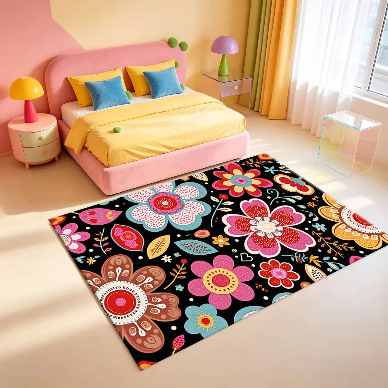 Colorful Folk Floral Seamless Pattern Carpet Floor Decoration Bohemian Vintage Floral Home Decor Rug