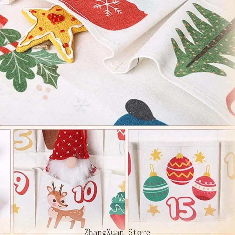 Weihnachts-Adventskalender mit 24 Taschen für Süßigkeiten, kleine Geschenke und Nachrichten 3XUF – Detail 5