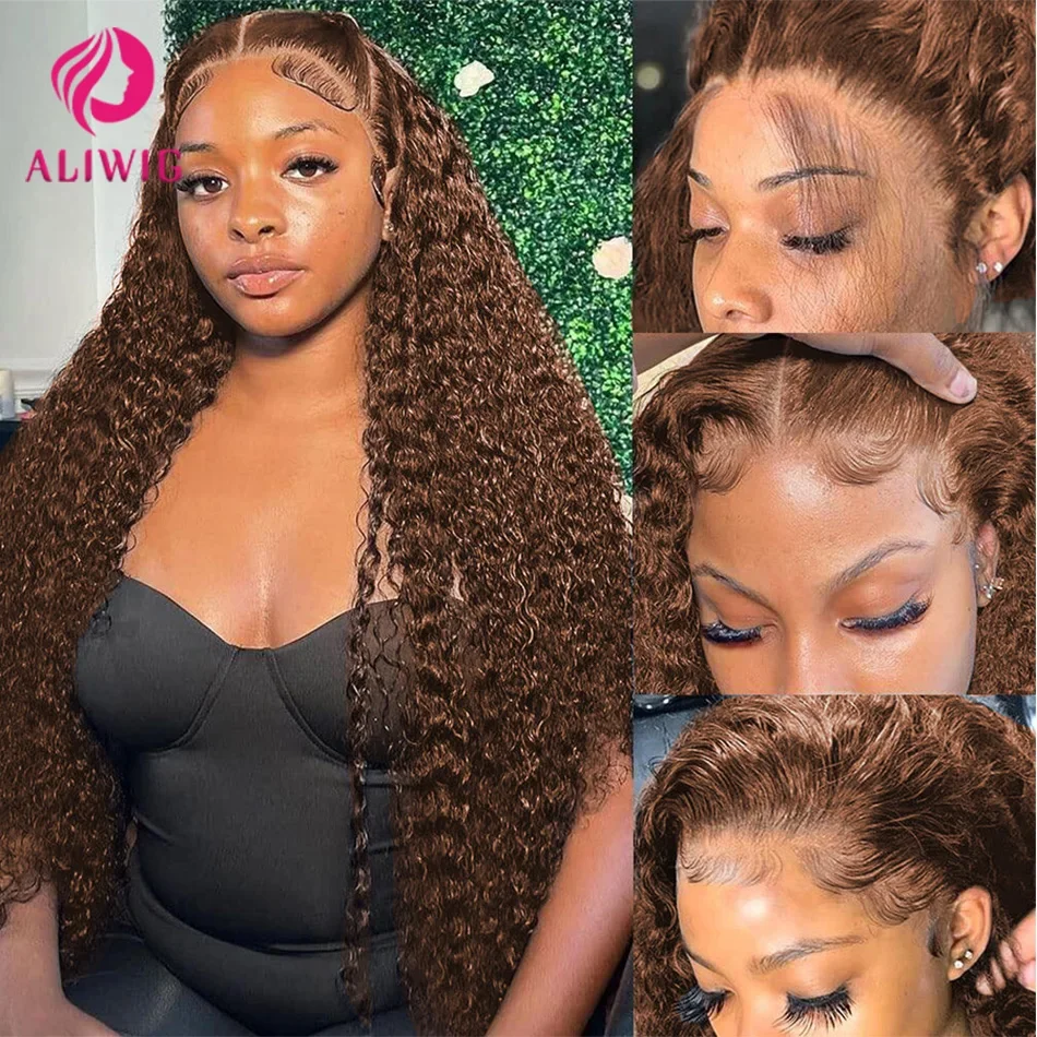 13x4 Brown Lace Front Wig 13x6 Deep Wave Frontal Wig HD Lace Front Human Hair Wigs For Women Pre Plucked Curly Human Hair Wigs