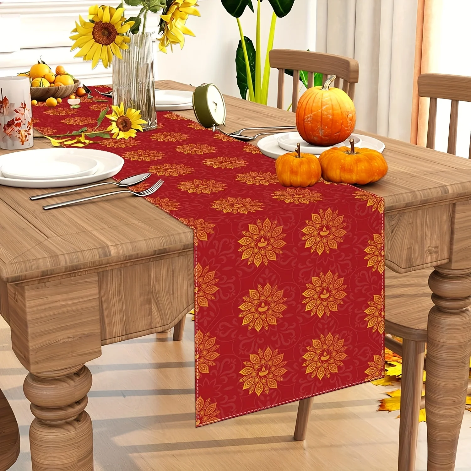 Happy Diwali Festival of Lights Linen Table Runner Holiday Party Decor Reusable Kitchen Dining Table Runner Diwali Decorations