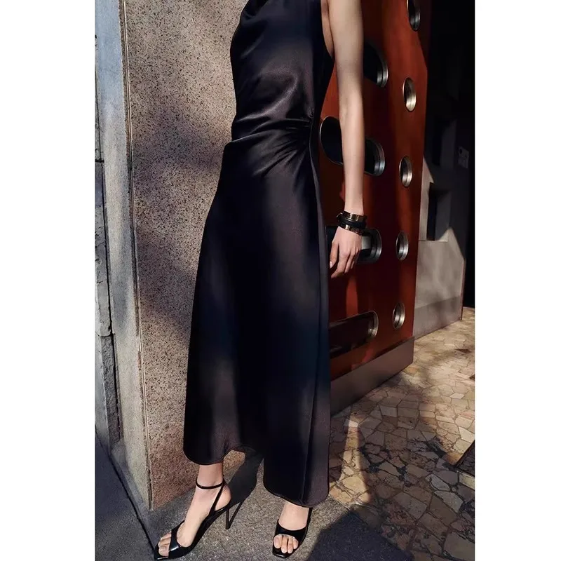 Silk Satin Texture Midi Dr Spring Commute Sle Svel V-Ne Single Piece Other Material 00% Spring Summer Collection