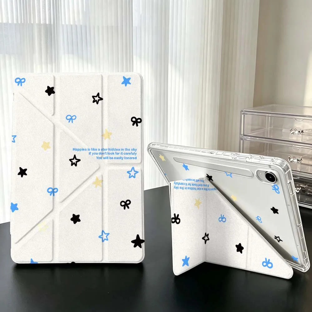 Cartoon Star Dot Pattern Case For Samsung Galaxy Tab A9 A8 A11 S6 S7 S8 S9 S10 FE Plus Lite Transparent Y-Shaped Folding Tablet