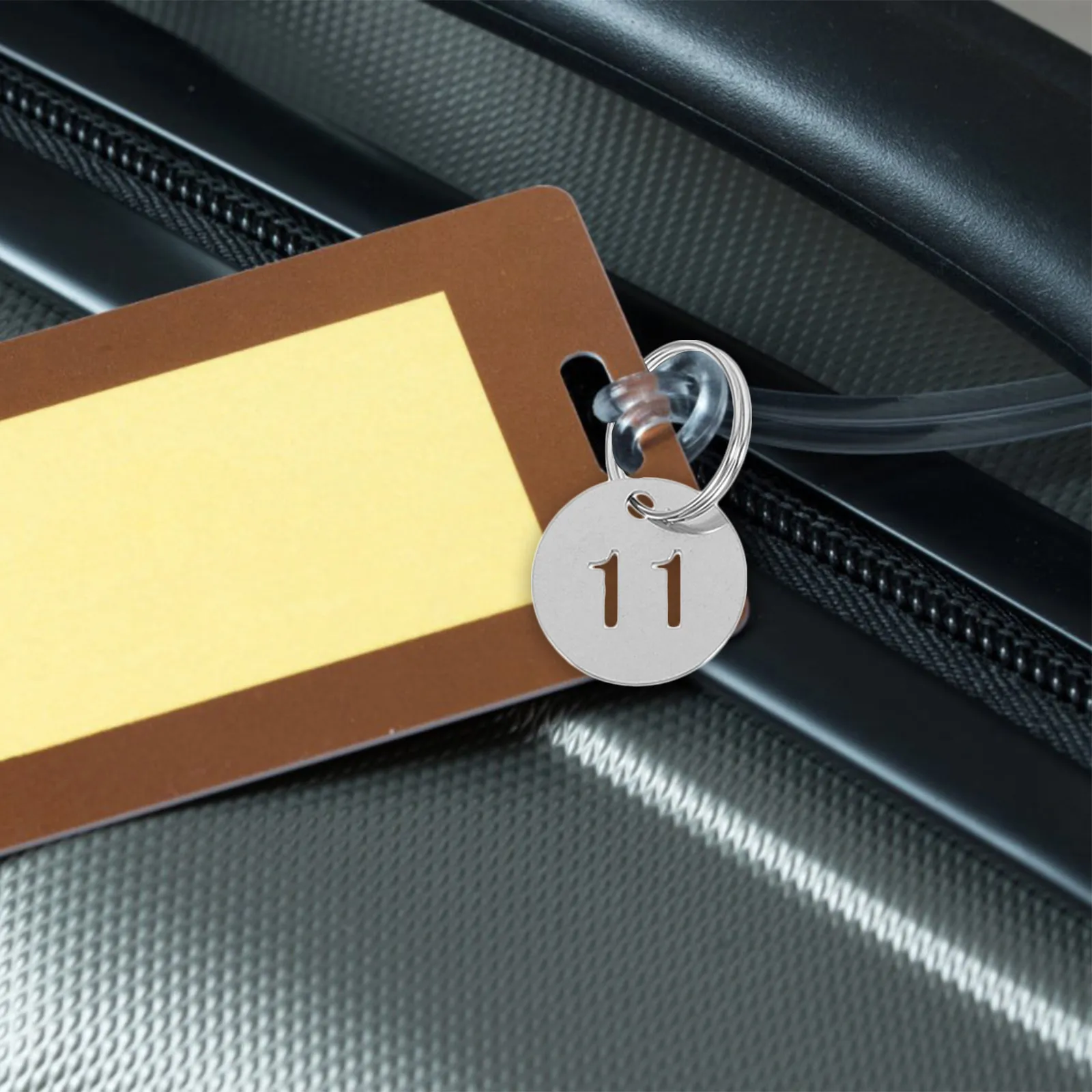20 Pcs Luggage Blank Small Round Tags Badge Number Key Identification Hollowed Stainless Steel Chain Label Identifiers