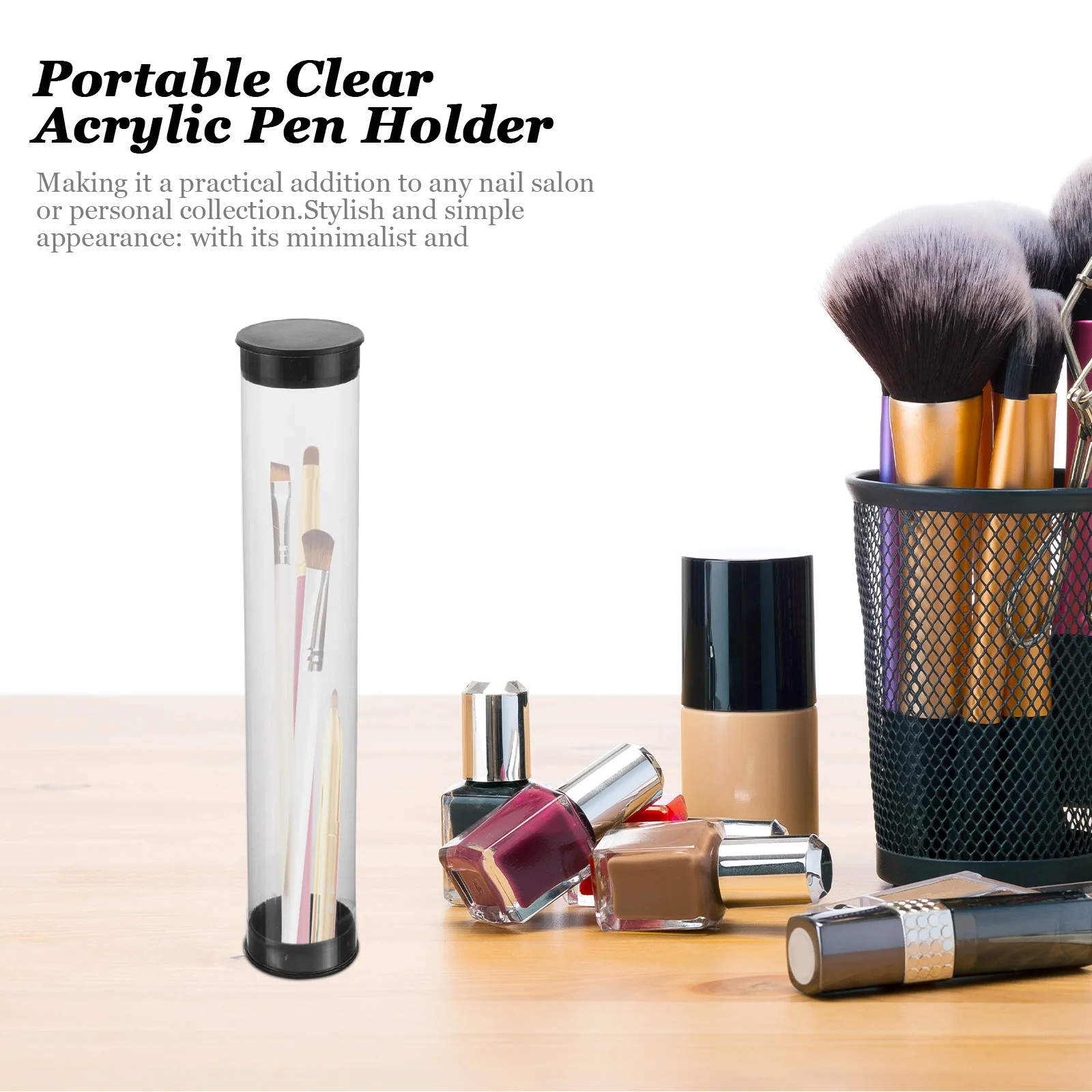 ポータブル防塵クリアアクリルネイルアートペンホルダー透明オーガナイザー（13～15本収納可能）サロン・家庭用ペンシルディスプレイスタンド