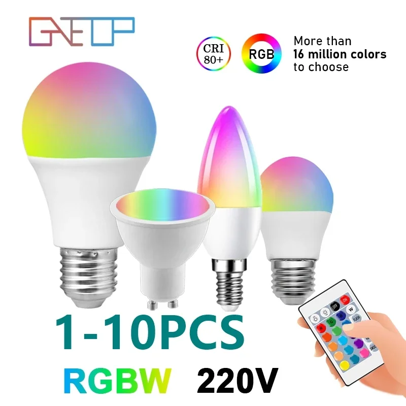 

1-10PCS LED Intelligent RGBW bulb AC220V GU10 A60 G45 C37 24 key infrared remote control 6W 10W color plus white light dimming