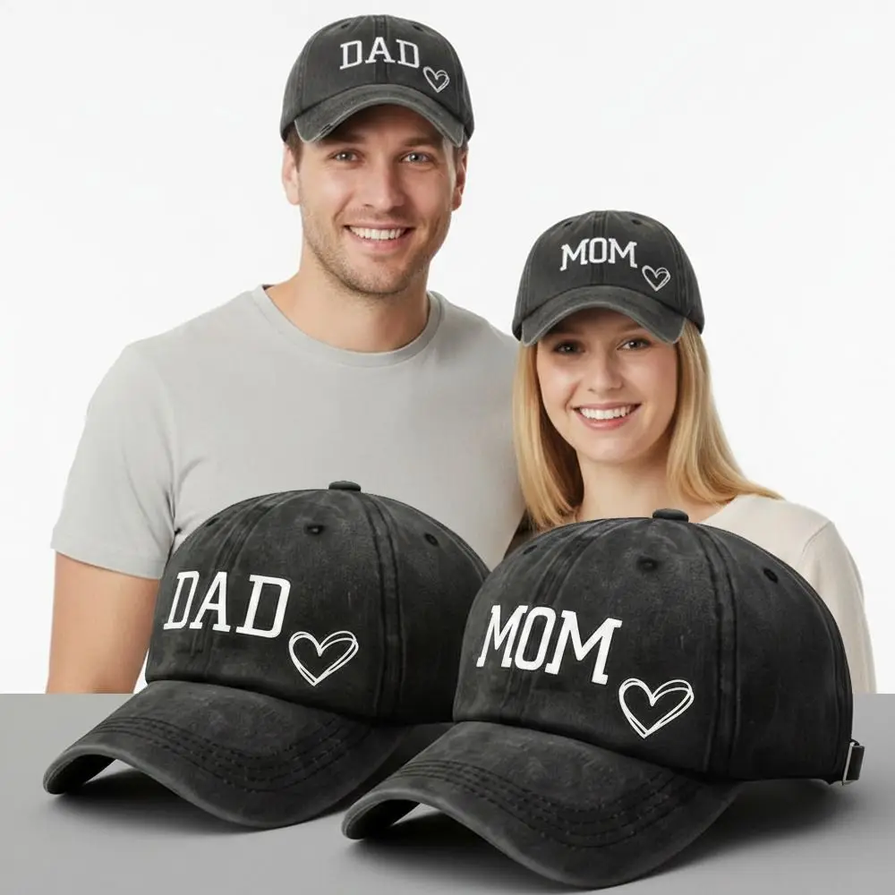 2pcs/set Fashion DAD MOM Love Printed Baseball Cap Washed Cotton Adjustable Couple Cap Sunscreen Hats For Man Women