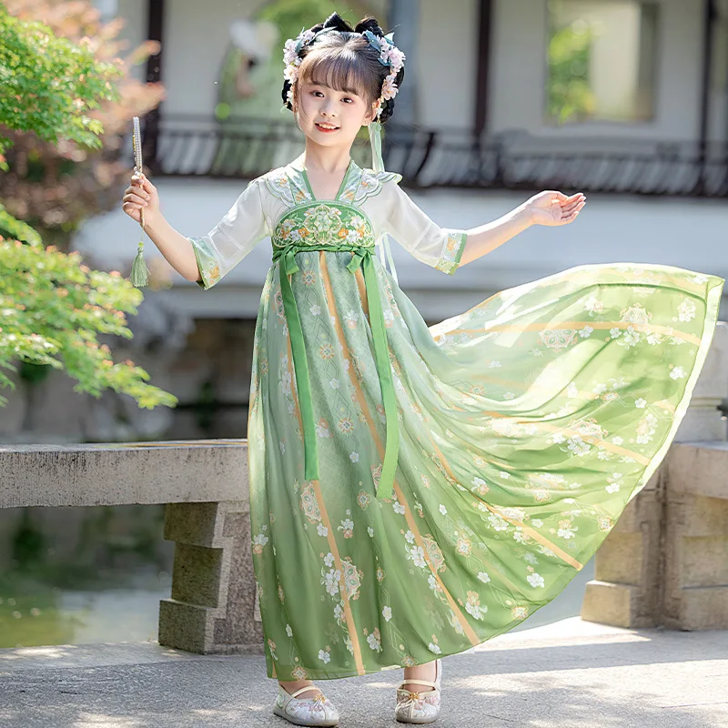 Summer Dresses Girls Hanfu Chinese Tang Kids Party Performance Ancient Costume Children's Clothing Cosplay Girl Dress Vestidos