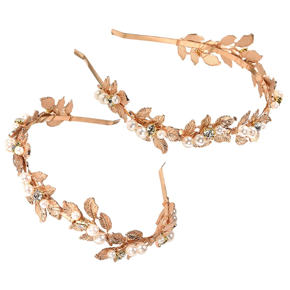 2Pcs Leaf Wedding Headband Bridal Hair Vine Crystal Tassel for Bride Elegant Lightweight Comfortable Flower