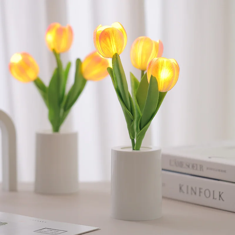 Tulip Night Light Home Decorative Flower LED Lamp Battery Power Dormitory Decor Lamp for Bedroom Bedside Tulip Sleep Light