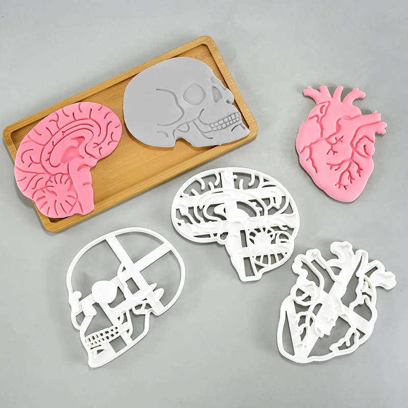 Halloween Cookie Mold Simulation Human Heart Brain Cutter Molds Bloody Terror DIY Fondant Embosser Stamps Cake Decor Baking Tool