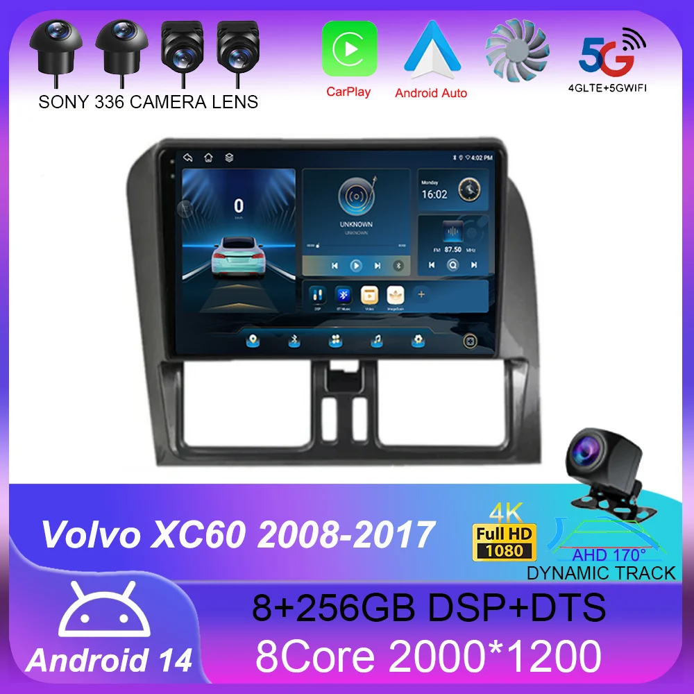 

Android 14 Carplay Auto Car Radio For Volvo XC60 2008-2017 Multimedia Video Player GPS Navigation Stereo Audio WIFI No 2din DVD