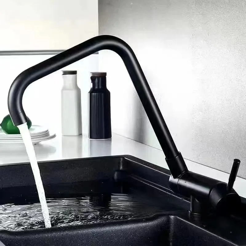 

304 Stainless Steel Kitchen Sink Faucet 360° Swivel Folding Tap Hot and Cold Water Mixer Deck Installation Kitchen Crane