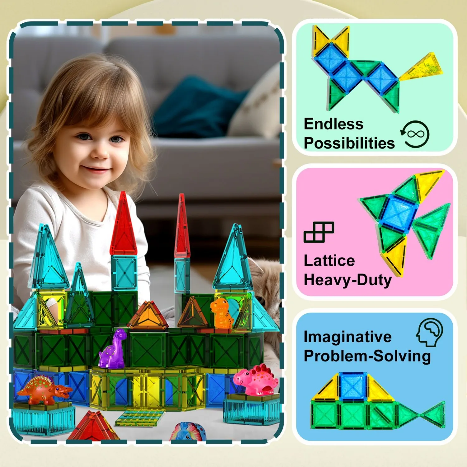 Vibrant STEM Magnetic Building Block Toy Set | Dinosaur & Animal Designs | Creative Outdoor Play & Imagination Games for Kids 3+