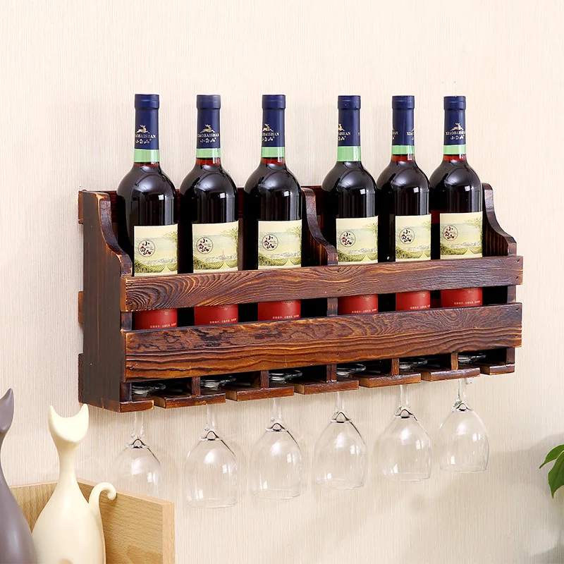

Red wine rack solid wood hanging red glass holder household cabinet upside down wall hanging rack