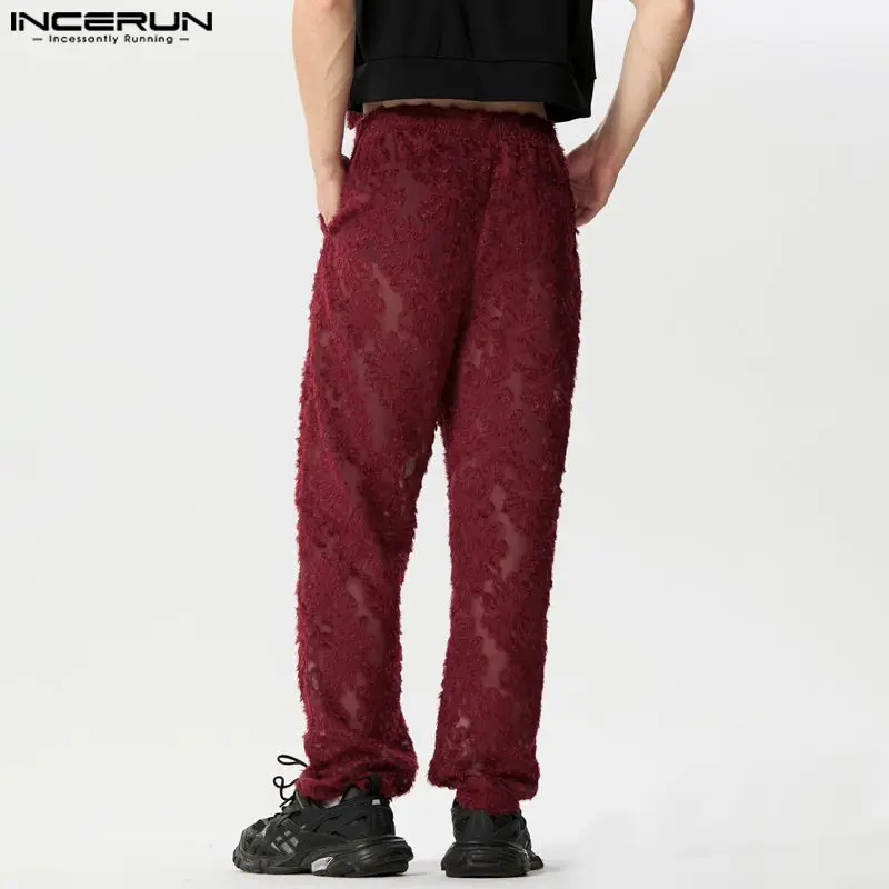 INCERUN 2024 American Style Trousers New Men Stylish Jacquard Fringe Plush Pantalons Casual Streetwear Hot Sale Long Pants S-5XL