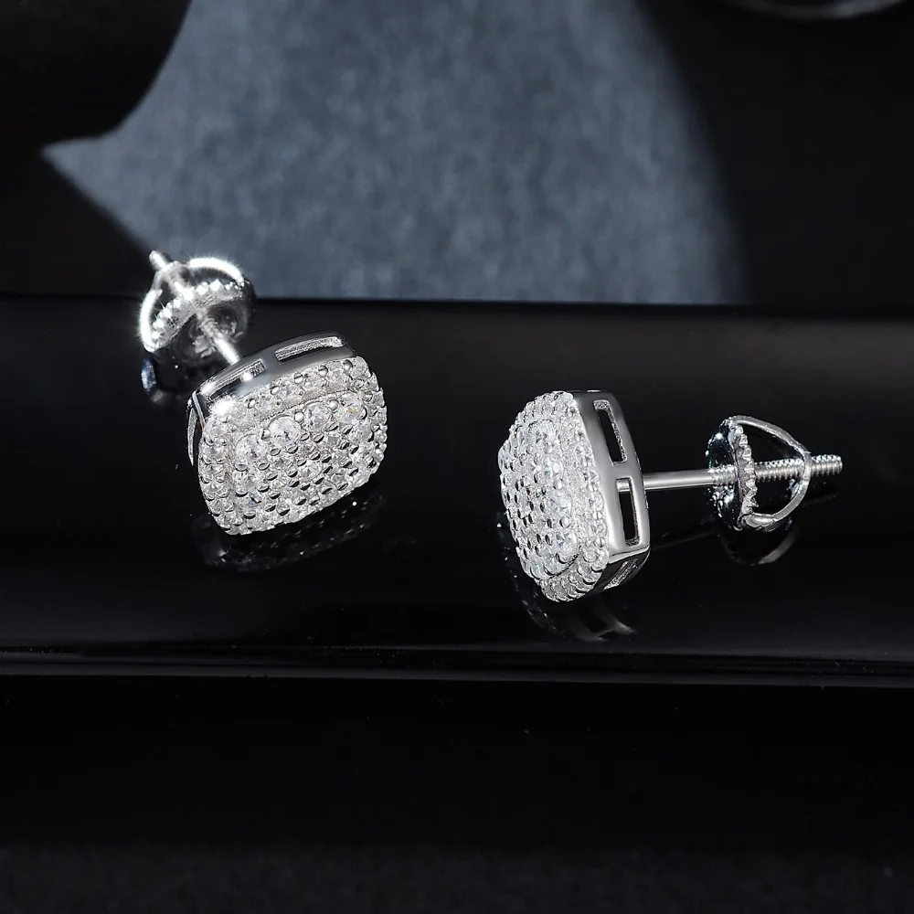 Moissanite Square Halo Stud Earrings For Women Certified 925 Sterling Silver Trendy Fine Anniversary Jewelry
