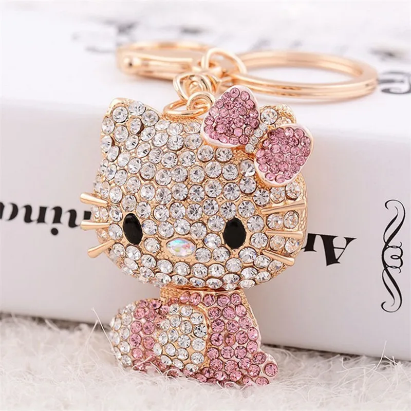 Cute Rhinestone Cat Keychains for Women Bag Charm Girls Animal Key Chain Car Keyring Fashion Chaveiros Carro Novelty Souvenir