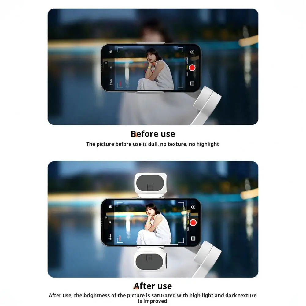 Customizable Fill Light Portable Gimbal Stabilizer with Dimmable Led Fill Light for Phone Rechargeable 3-color for Content