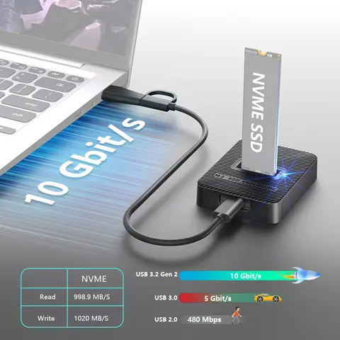 Dual Protocol M.2 for NVMe & SATA SSD Enclosure Type-C USB 3.2 Gen2 RTL9210C Vertical Dock for 2230/2242/2260/2280 SSD