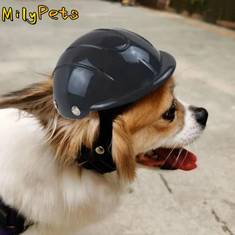 Adjustable Dog Helmet Windproof Breathable Pet Safety Helmets Wear Resistant Plastic Pet Motorcycle Helmet Cap