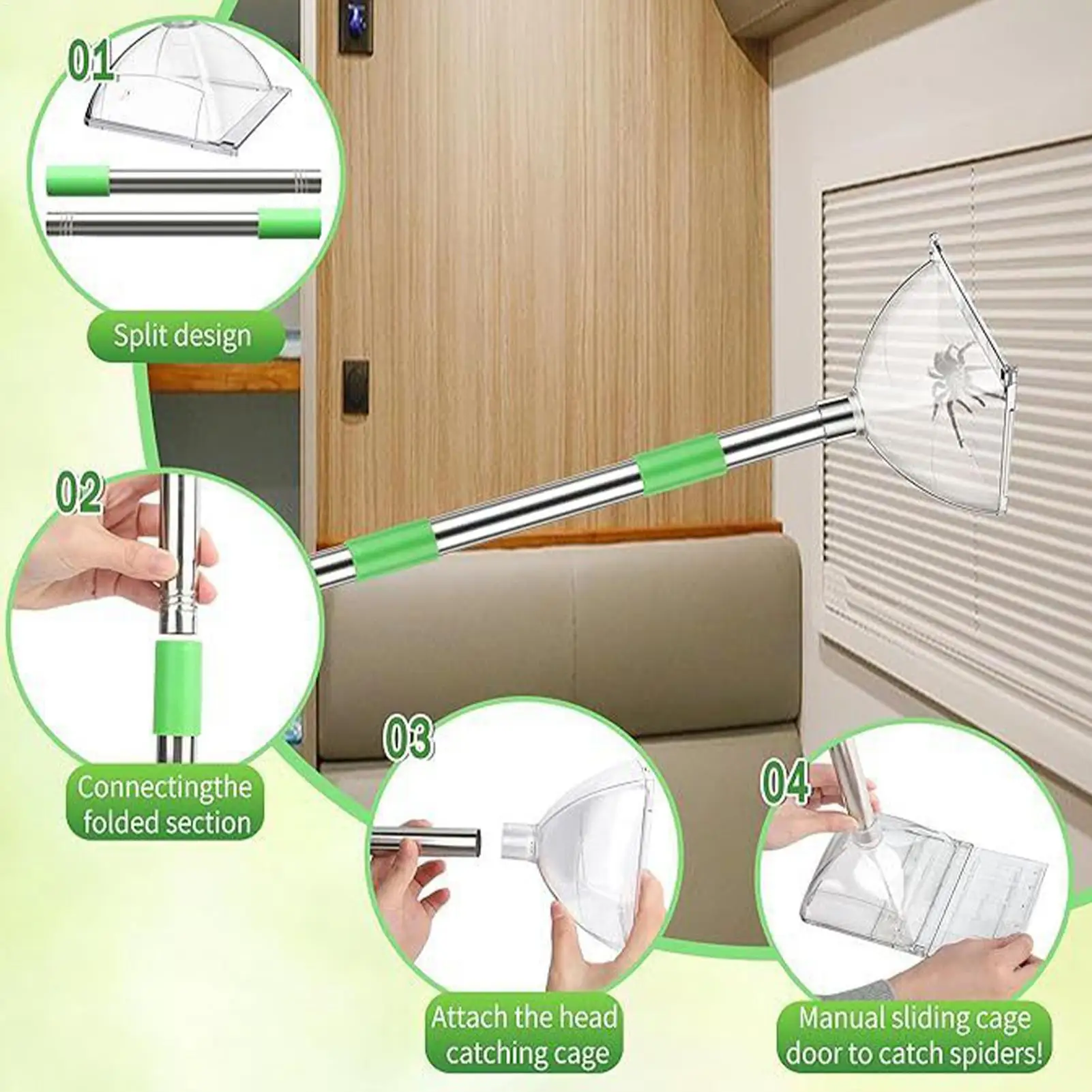 

Spider Catcher Long Handled Fly Grabber With Box Reusable Trap Flying Control For Home Office Apartment Kitchen Bedroom Living