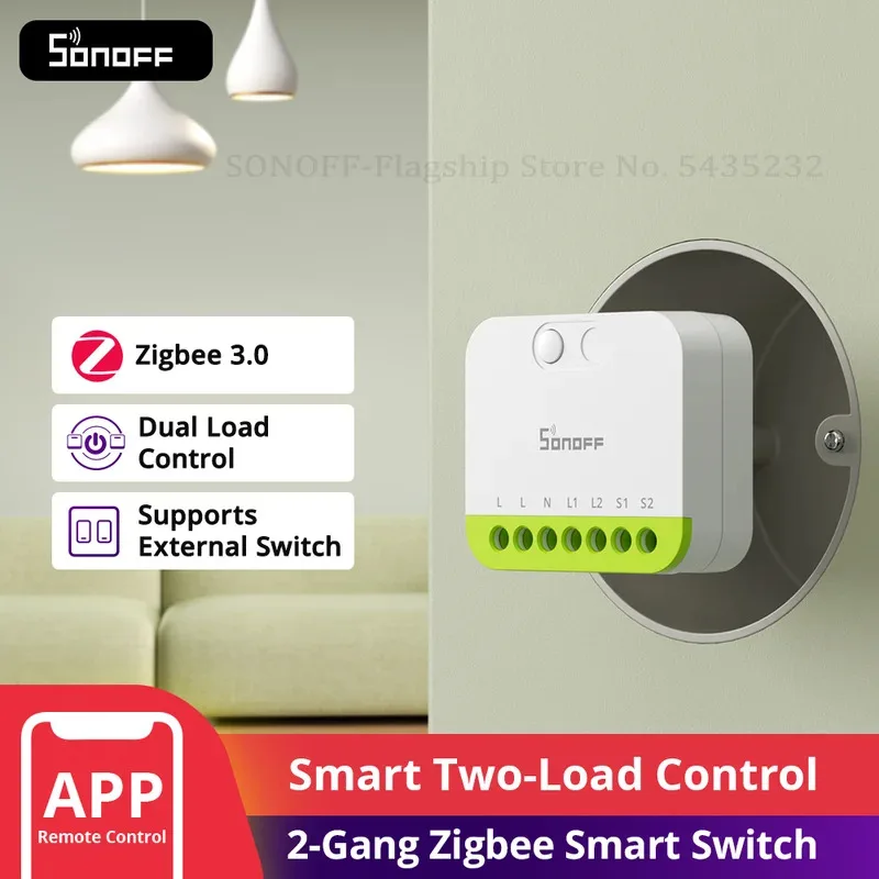 

Умный выключатель SONOFF MINI-ZB2GS MINI DUO на 2 канала с поддержкой Zigbee 3.0, двойное управление нагрузкой, совместимость с несколькими центрами управления Zigbee