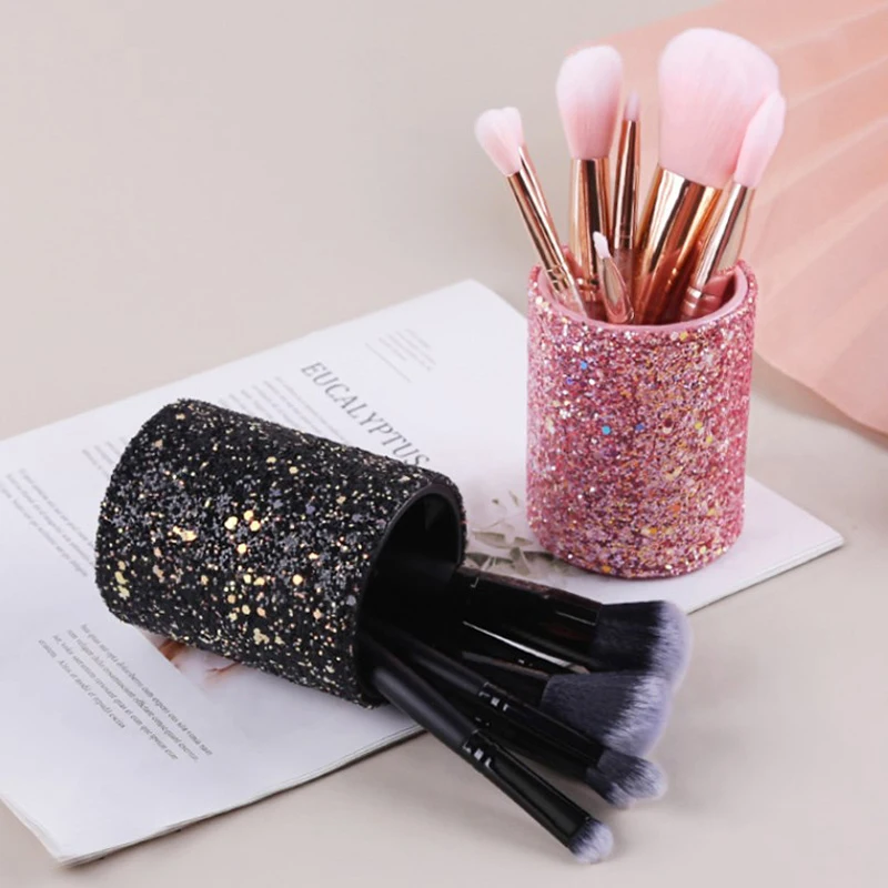 Sparkling Makeup Brush Bucket Cosmetic Storage Pen Box Pencil Vase Comb Lipstick Brush Container Home Storage Box For Desktop