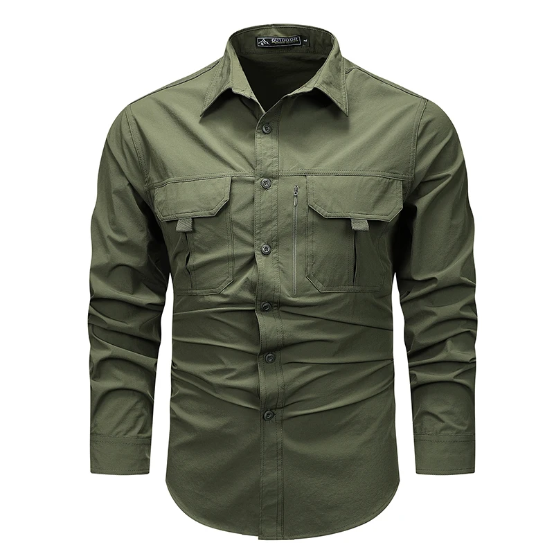 Spring Autumn Tactical Shirts Men Cargo Long Sleeve Shirt Outdoor Casual Quick Dry Camping Hiking Fishing Work Long Sleeve Shirt