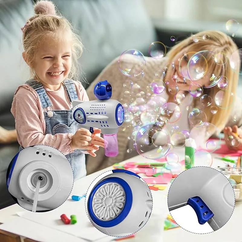 Pistola de Bolhas Infantil com Luzes Coloridas, Brinquedos Infantis, Presente de Aniversário, Cinza, Favores de Festa, Presente de Páscoa, Diversão, Meninos, Meninas