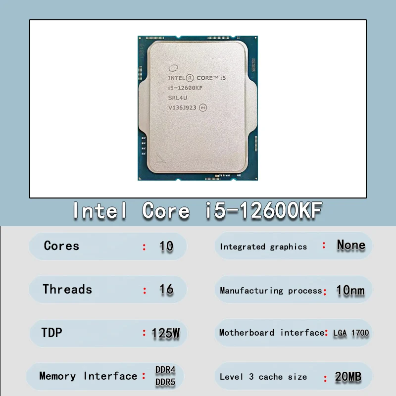 Новый Intel Core i5-12600KF Новый i5 12600KF 3,4 ГГц десятиъядерный шестнадцатипоточный L3 = 20M 125 Вт Поддержка DDR4 DDR5 Настольный процессор Разъем LGA