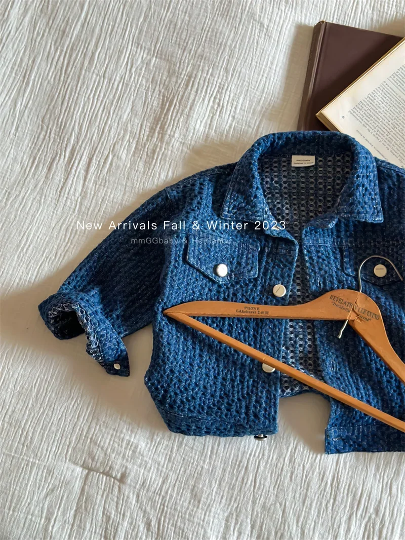 Chen Ma Kids' Overcoat 2023 Autumn New Boys and Girls Retro Distressed Jacket Baby Net Red Denim Jacket Fashion