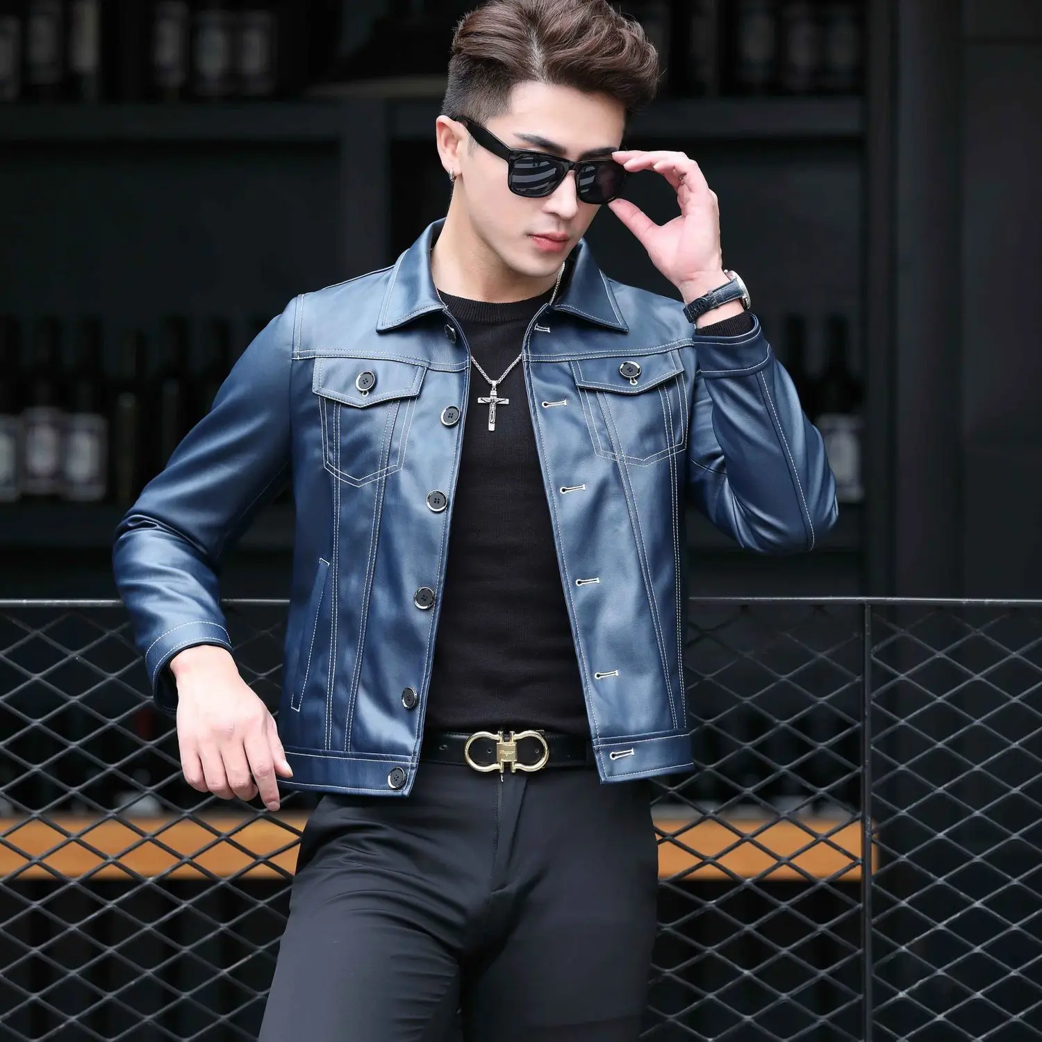 2022 Men Spring Black Soft Faux Leather Jacket Men Hip Hop Jacket Leather Male Slim Street Wear Pockets Fashion Clothes Q23