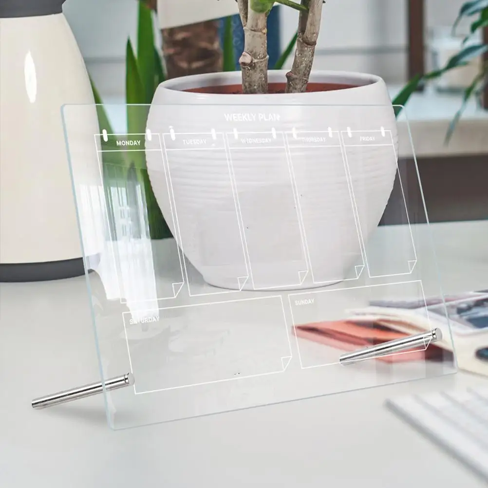 1 комплект акрилового настольного еженедельника, прозрачная доска для сухого стирания, гвозди 7 см, 6 ручек, прозрачный блокнот для заметок для домашнего офиса, письма, планирования