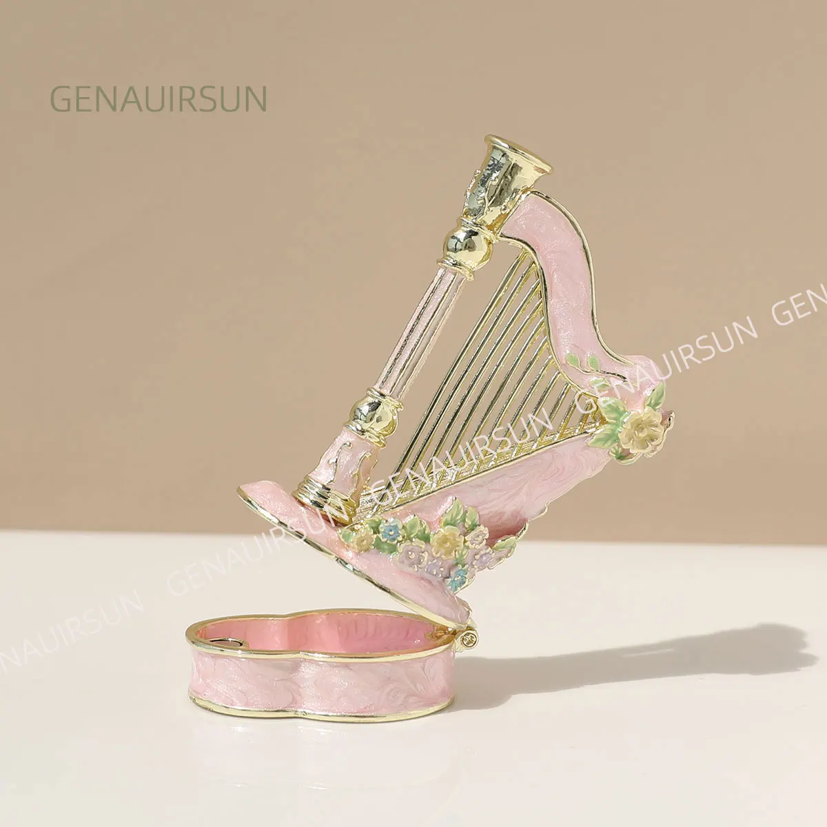 1pc of Metal Handcrafted Enamel Art/Unique Harp Decorations/Presents Trinket Box Hinged Jewelry Box, Collectible Gift For Jewelr