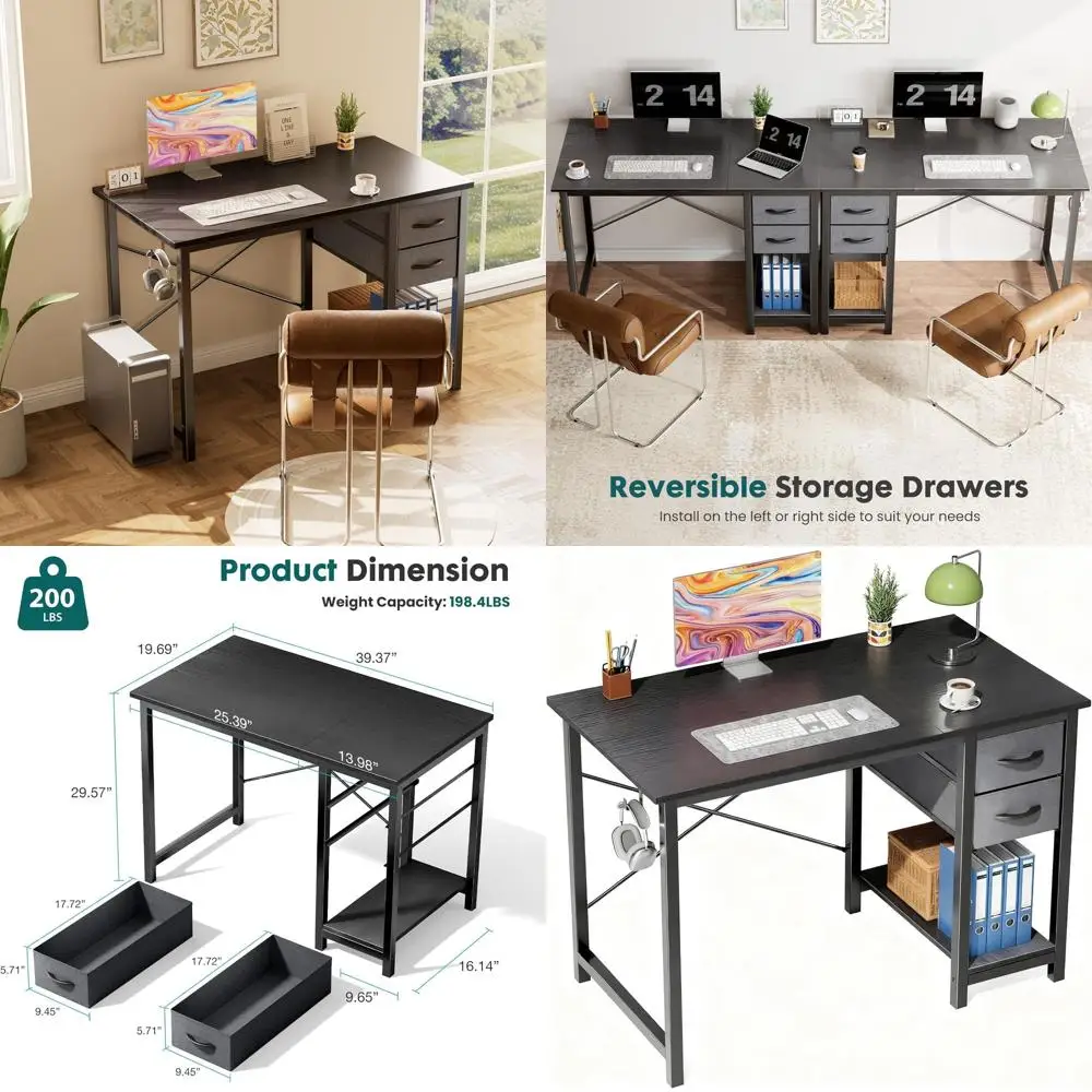 

Small Computer Desk with 2 Ders 40 Inch Home Oice Desk ern Simple Study Writing Table with Storage Shel or Bedroom, Black