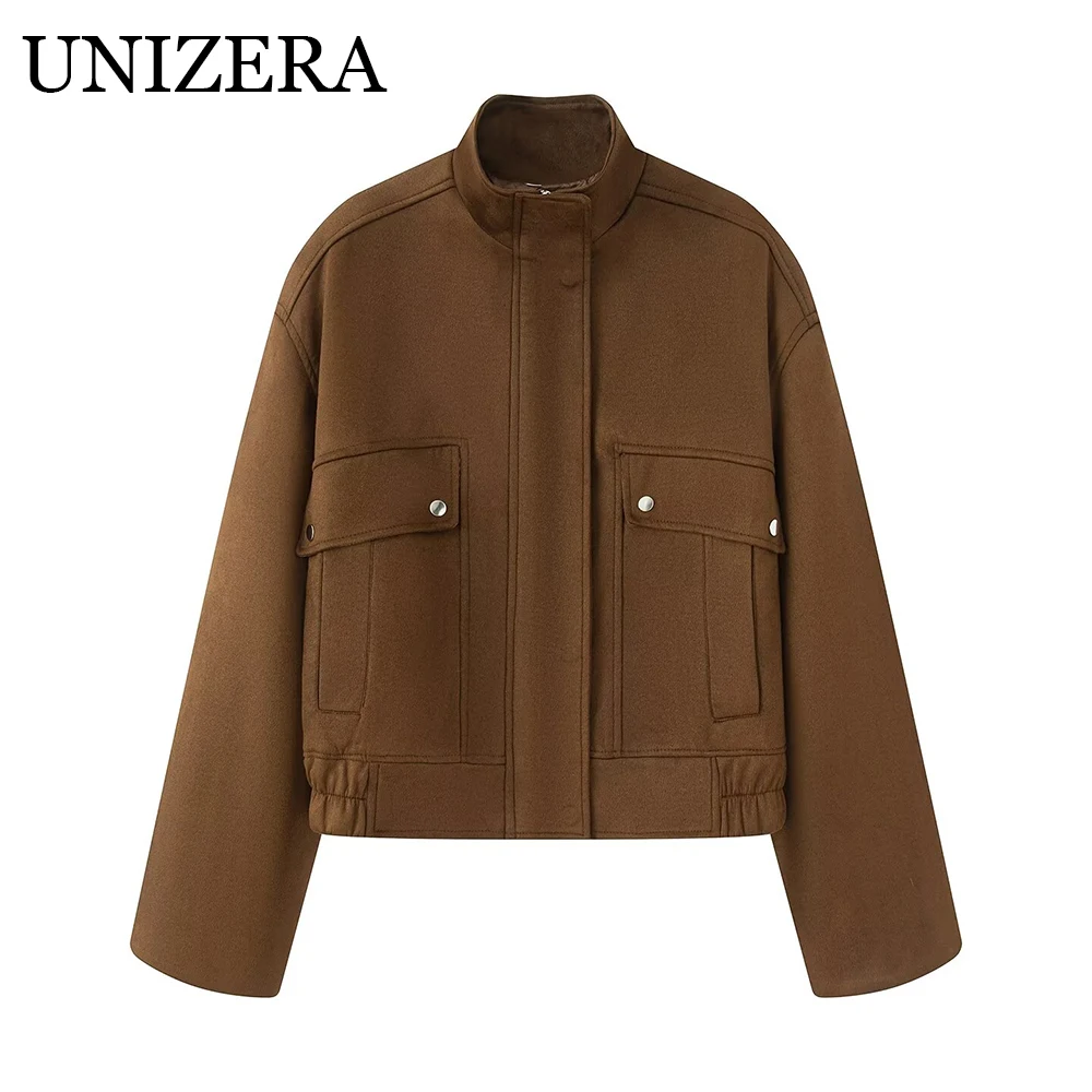 

Autumn new women's clothing American retro style loose fit stand up collar long sleeved short jacket jacket