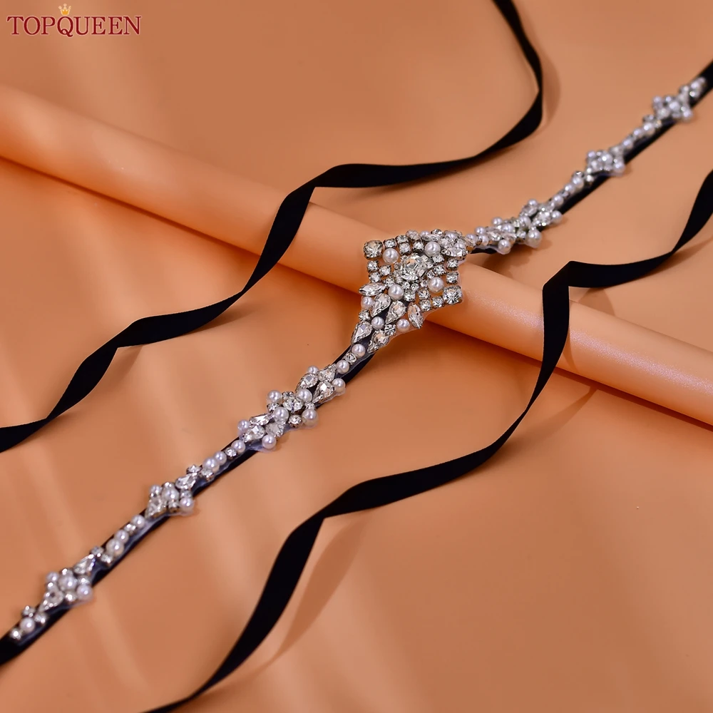 TOPQUEEN Handmade Wedding Belt Women's Dress Belt Pearl Rhinestone Applique Bridesmaid Belt Dinner Dress Waist Decoration S357