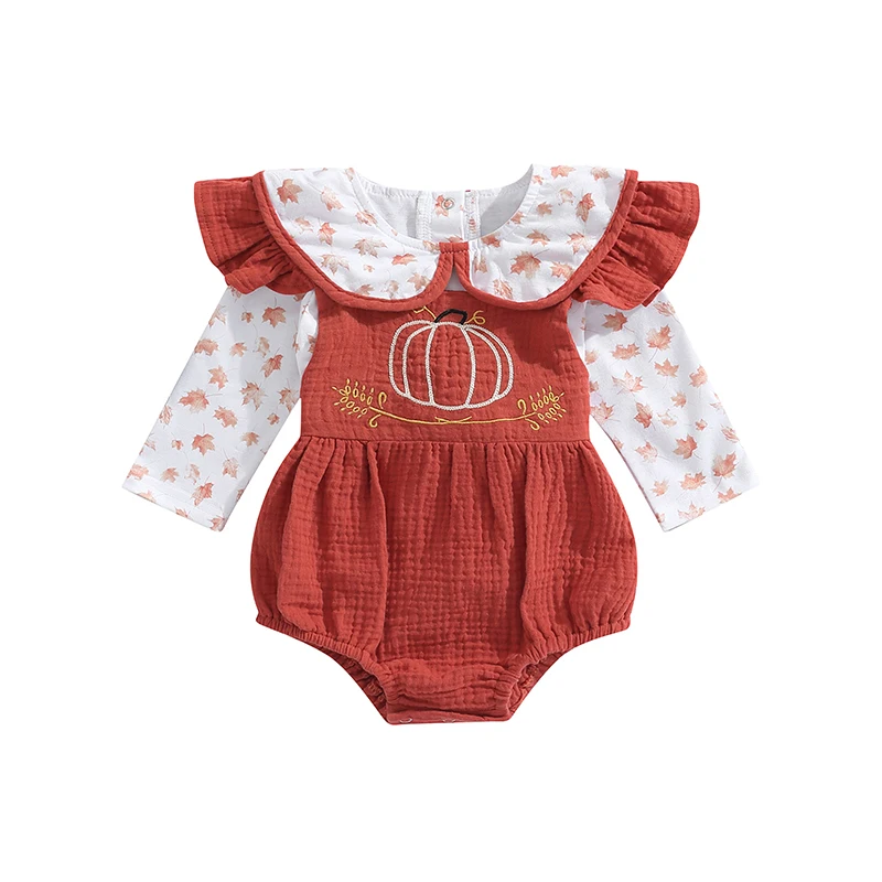 Baby Girl Romper Shirt Suit Long Sleeve Maple Leaf Print Tops Street Suspender Romper